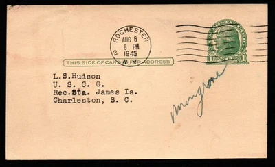 RARE-AUGUST 6, 1945 U. S. C. G.-SIGNIFICANT DATE-FIRST ATOMIC BOMB  POSTAL CARD - Image 1 of 2