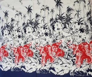 VTG HTF Cranston Schwartz Liebman Jungle Elephant Fabric 48" x 44" Tropical - Picture 1 of 6