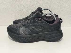 Hoka One Mens Bondi 7 Running Shoe Sz 8.5 Black Leather Sneaker 1110520 W FLAW - Picture 1 of 18