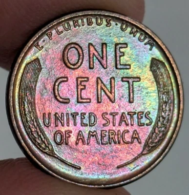 1928-S Lincoln Wheat Cent UNC, Beautiful 🌈 Rainbow Colors & Toning 🌈 id18786 - Image 1 of 4