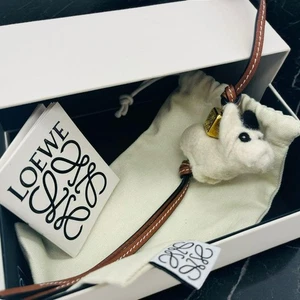 LOEWE Puppy Dog Anagram Calfskin Leather Bag Charm Keychain w/ Box From JP Auth - Picture 1 of 10