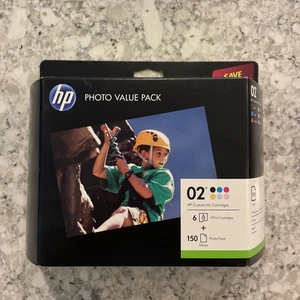 🔥Printer Ink HP 02 Value Pk 6 Ink Cartridges + 150 Sheets (Exp May 2016) New🔥 - Zdjęcie 1 z 5