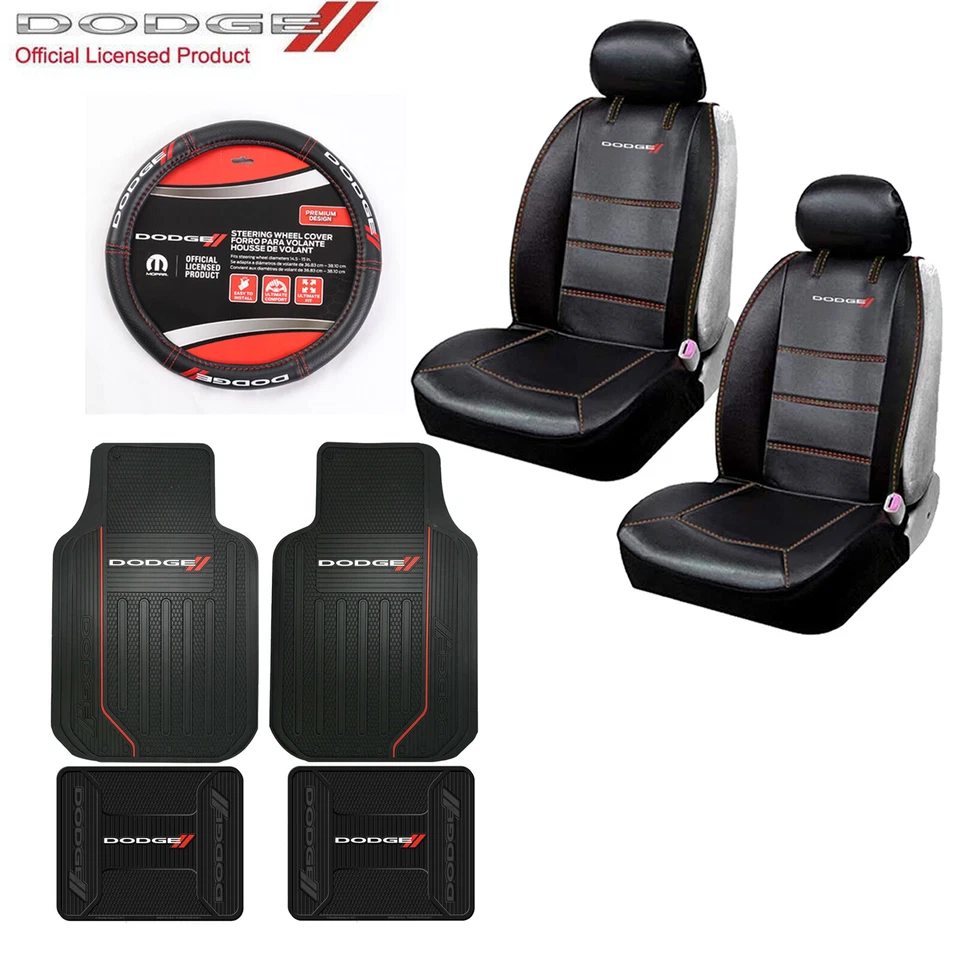 New 9pc Dodge Elite Logo Car Truck Seat Covers Floor Mats Steering Wheel Cover Foto 1 de 4