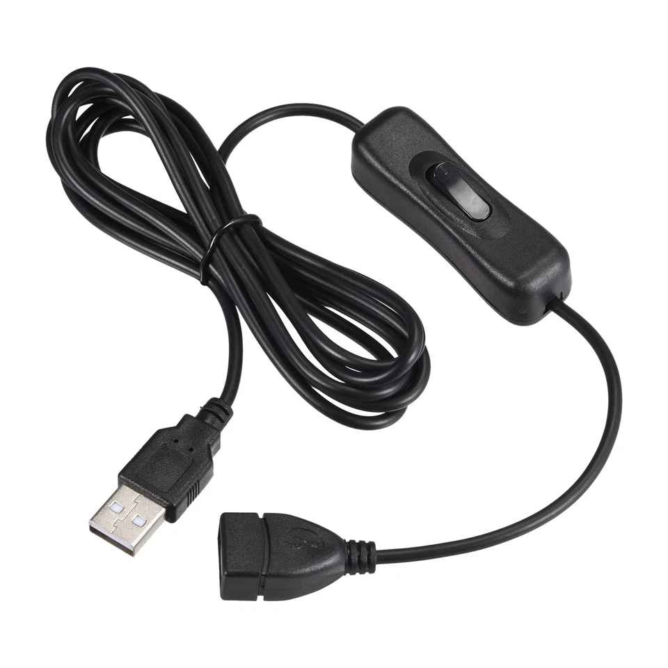 2Pack USB Cable with ON/Off Switch USB Male to Female Extension Cord 200cm Black — 第 1/4 张图片