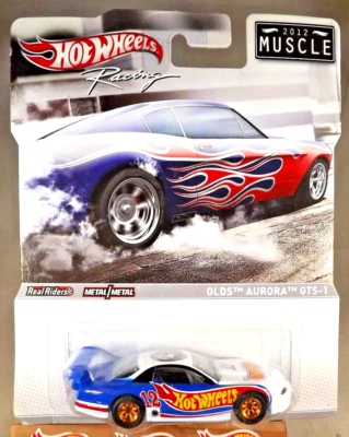 Hot Wheels Racing 2012 Muscle Olds Aurora GTS-1 blanco/azul con pilotos reales Foto 1 de 4
