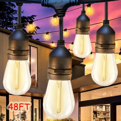 48FT LED Outdoor String Lights Shatterproof Bulbs Commercial Patio Party Garden - Image 1 of 4