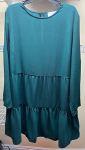 ASOS Design Curve Tiered Dress Long Sleeve Round Neck Green Women’s Size 18 NWOT - Picture 1 of 9