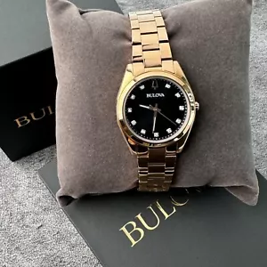 BULOVA WOMENS CLASSIC SURVEYOR ROSE GOLD DIAMOND GRAY DIAL WOMEN'S WATCH 97P156 - Picture 1 of 10