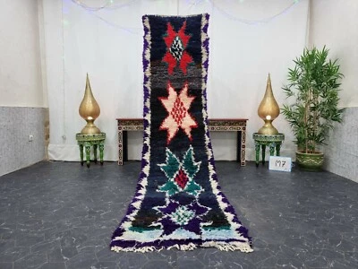 Alfombra de corredor vintage hecha a mano marroquí 2'4"x9'5" bereber floral roja púrpura alfombra   Foto 1 de 4