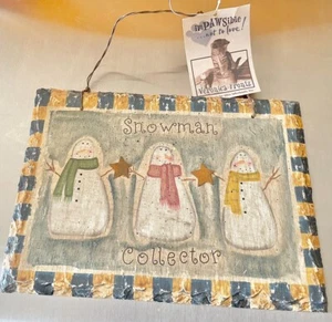 Primitive Rustic Country Snowman Wire Wall Hanging Collector Stone Christmas - Picture 1 of 1