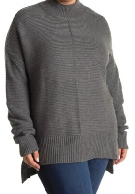 Suéter Sweet Romeo Tejido Gris Súper Suave Mujer Medio Cuello Burlado Dobladillo Alto Bajo Foto 1 de 4