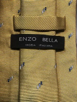Мужской текстурированный шелковый галстук Enzo Bella Gold Blue Dot 60 дюймов L x 4 дюйма сделано в Италии  - Изображение 1 из 4