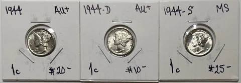 1944-D-S (3) Mercury Dimes, US Coin Cover