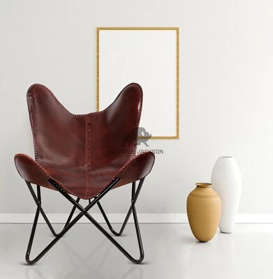 andmade Leather Plain Butterfly Full Folding Relax Arm Chair With Iron Frame - Image 1 of 4