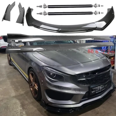 For Mercedes-Benz CL Carbon Fiber Front Bumper Lip Spoiler 86.6" Side Skirt Kit Foto 1 de 4