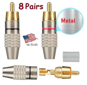 16pcs (8 pair ) RCA Male Plug Solder Free Gold Audio Video Adapter Connectors - Picture 1 of 6