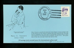 US FDC #2181 Dry Point Card /LGS 1988 Lumberville PA Mary Cassatt 1st Unofficial