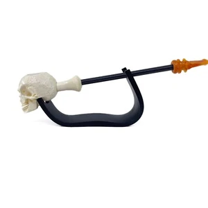 S.Yanik Meerschaum Pipe Skull Smoking Pipe, Handcarved Churchwarden Tobacco Pipe - Picture 1 of 11