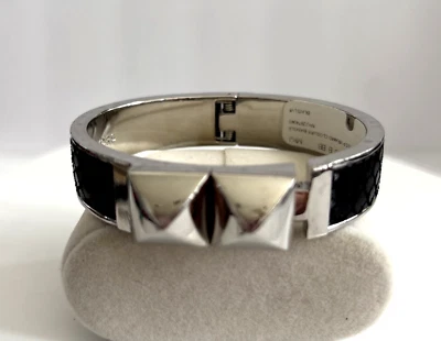 MICHAEL KORS SILVER+BLACK PYTHON LEATHER+PYRAMID STUD BANGLE BRACELET MKJ2974 - Image 1 of 4