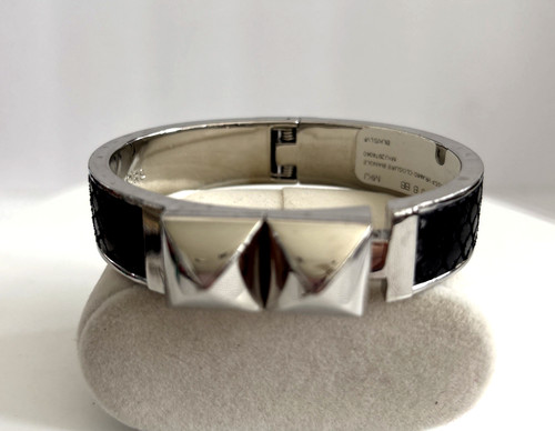 BRACCIALE BRACCIALETTO MICHAEL KORS ARGENTO + PELLE DI PITONE NERO + BORCHIE PIRAMIDE MKJ2974