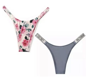 2 Victoria's Secret Brazilian Panty Small Rose & Baby blue, Rhinestone Strap New - Picture 1 of 8