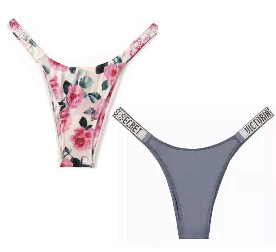 Victoria's Secret M Brazilian Panty Love Me Rose & Baby Blue Rhinestone Strap 2