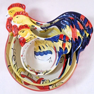 PIER 1 Cuencos apilables/anidación de pollo/gallo, juego de 3 Foto 1 de 4