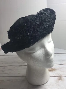 Hat Church Derby Wedding Brim Dress Party Fancy Tea Vintage Black Lace - Picture 1 of 7
