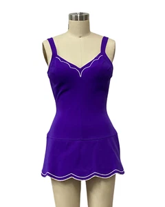 VINTAGE 1960s PURPLE & WHITE ONE PIECE SWIMSUIT | 1960s MID MOD SWIMSUIT - Picture 1 of 9