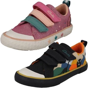 Childrens Clarks Canvas Everyday Summer Casual Shoes Hook & Loop Foxing Play - Picture 1 of 19