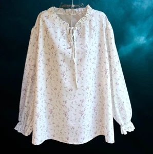 Womens Top Blouse Romantic Long Sleeves Ruffles Front Tie Floral Size 3XL - Picture 1 of 10