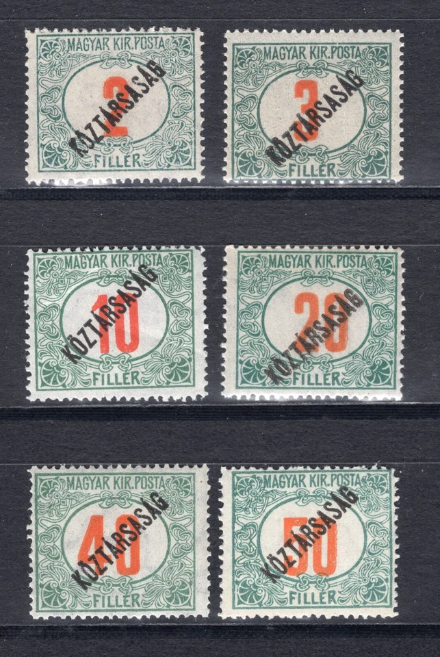HUNGARY 1918-1919 POSTAGE DUE REPUBLIC OVERPRINTS J45-J50 PERFECT MNH - Image 1 of 1