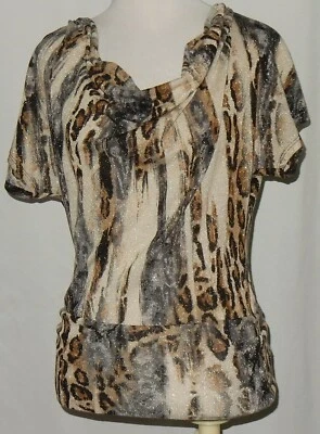 Heart Soul Women's Cheetah Print Cowl Neck Top Sz S Sparkling Brown Knit Sequin# - Image 1 of 4
