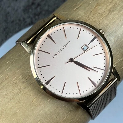 Vince Camuto Women VC/5300 Pink Dial Date Rose Gold Tone Mesh Quartz Watch 8" - Image 1 of 4