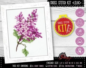 Lilac Cross Stitch Kit - DIY Spring Flowers Embroidery Kit with Counted Pattern - Picture 1 of 10
