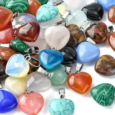 50x Gemstone Heart Charms Crystal Pendants for Jewelry Bracelet Earring Making - Image 1 of 4