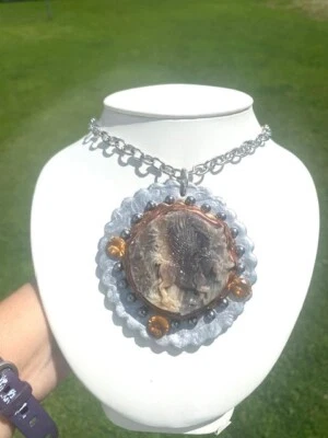 HUGE Natural Carved Moonstone Pendant Necklace Artisan Handcrafted - Image 1 of 4