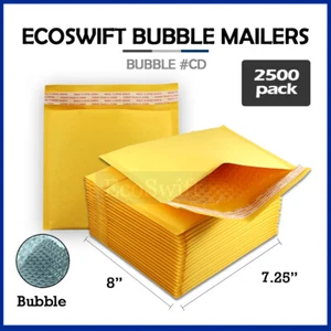 2500 #CD 7.25 x 8 ECOSWIFT KRAFT BUBBLE MAILERS CD ROM ENVELOPES - Picture 1 of 6