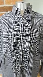 Vtg Ralph lauren Blouse shirt Ruffle Front long sleeve Black & White check Sz S - Picture 1 of 9