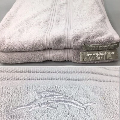 x2 Juego de toallas de baño TOMMY BAHAMA bordado marlín algodón lavanda polvoriento NUEVO Foto 1 de 4