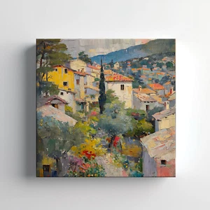 Vintage Mountains Village Painting Canvas Print Wall Art, Modern Home Decor - Picture 1 of 10