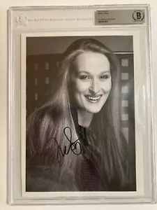 MERYL STREEP SIGNED VINTAGE B/W 8x10 PHOTO BAS SLABBED AUTOGRAPH RARE - Picture 1 of 4