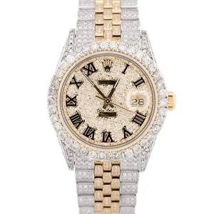 Rolex DateJust 36mm PAVE DIAMOND ROMAN 18K Gold Two-Tone Steel JUBILEE 16013 - Picture 1 of 10