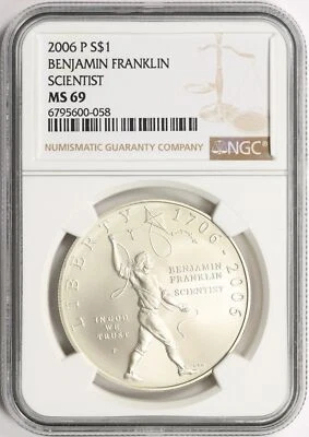 2006-P Benjamin Franklin Scientist $1 Commemorative Silver Dollar NGC MS69 - Image 1 of 4
