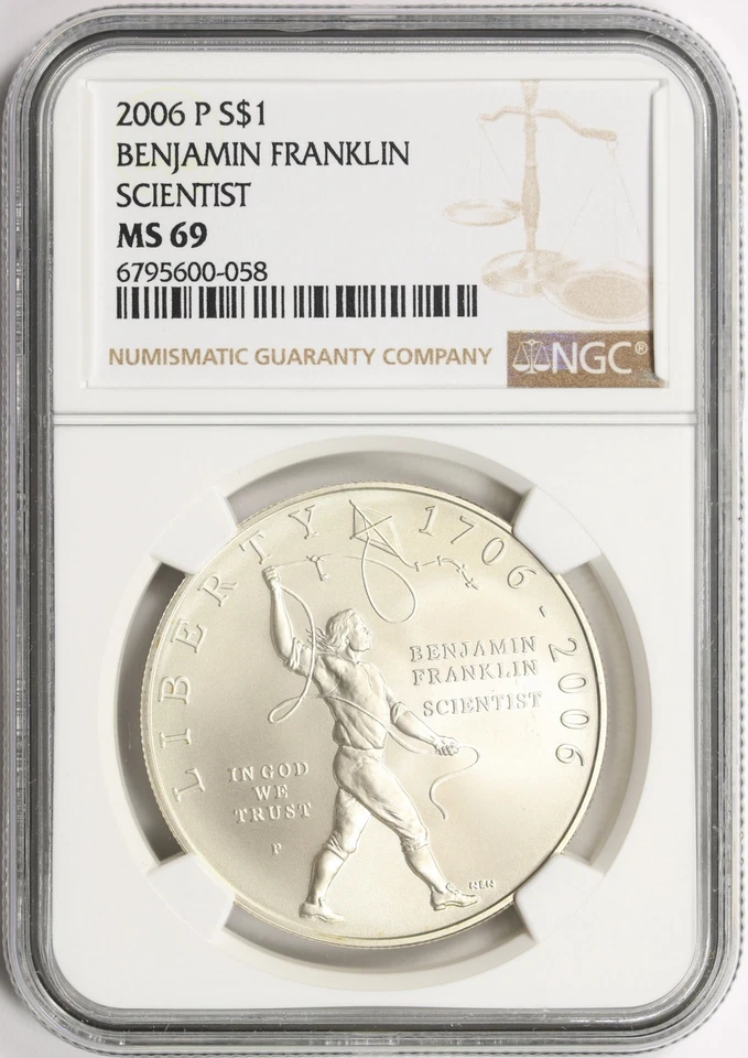 2006-P Benjamin Franklin Scientist $1 Commemorative Silver Dollar NGC MS69 - Image 1 of 4