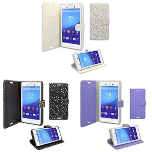 CASE FOR SONY XPERIA M4 GLITTER IN VARIOUS COLOURS PU LEATHER WALLET COVER - Picture 1 of 16