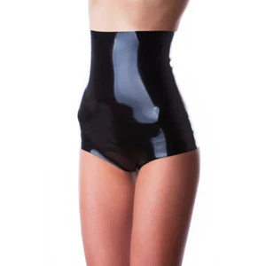 Super High Waist Black Latex Gummi Women Shorts Rubber Female Panties - Picture 1 of 2