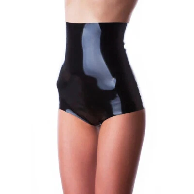 Super High Waist Black Latex Gummi Women Shorts Rubber Female Panties - Image 1 of 2