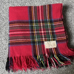 Vintage All Wool Blanket Fringed Tartan Check Blanket Picnic Bbqs 60x57 Inch - Picture 1 of 7