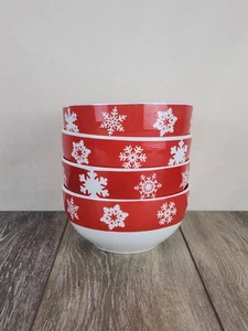 Royal Norfolk Holiday Red & White Snowflake Bowls - Set of 4 - Picture 1 of 7